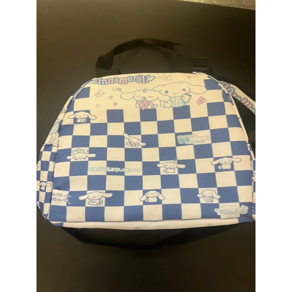 Sanrio Cinnamoroll Insulated Lunch Bag Blue White Checker Adjustable Strap NWOT